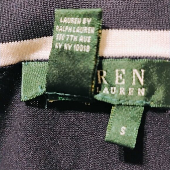 Ralph Lauren Sweater Cardigan Silk V Neck Navy Ivory Preppy Office Nautical S - Picture 11 of 14